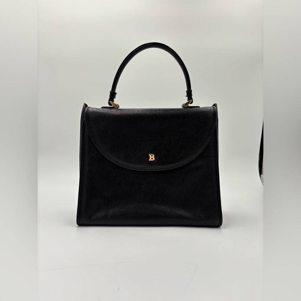 ❤️ Bally Black Leather Kelly Top Handle Bag A105M4E9